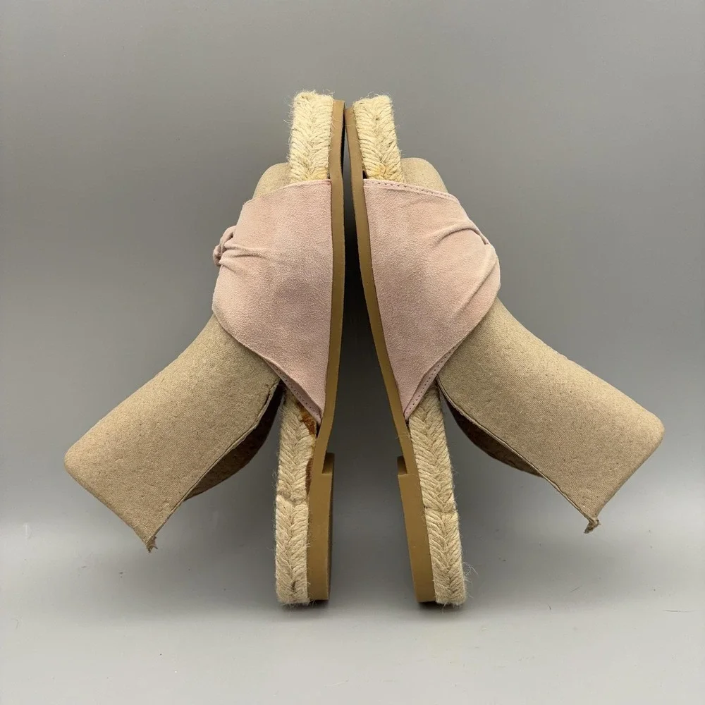 Saks Fifth Avenue Sandals Womens Size 6.5 Pink Suede Bow Espadrille Slide Shoes